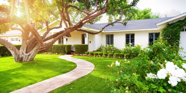 White house with green yard 